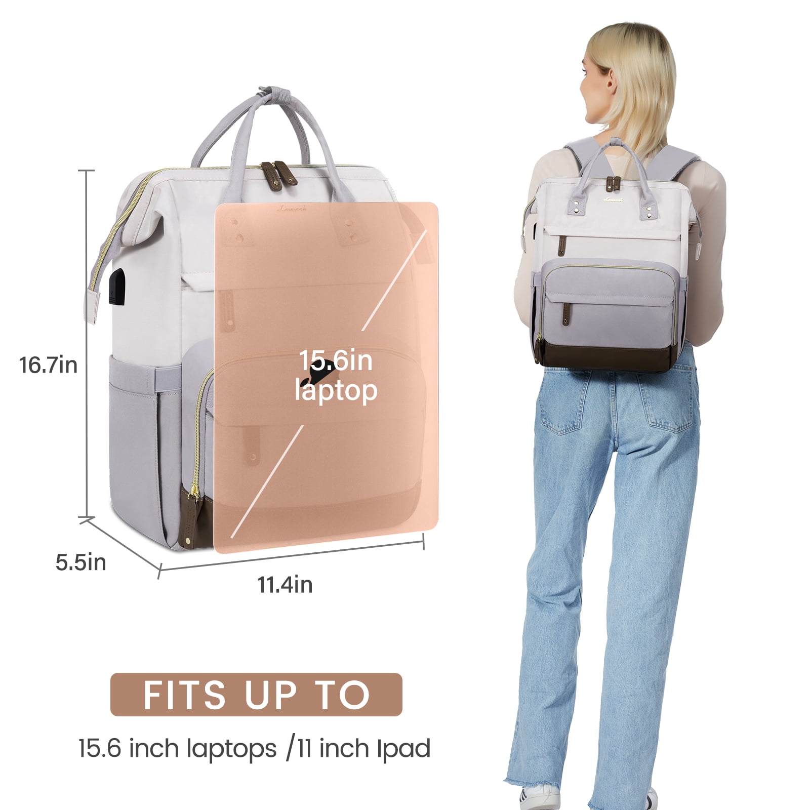 Lovevook Laptop Backpack, 15.6" Women Work Backpack Purses with USB Port, Waterproof Casual Daypack Travel Backpack, Large Fashion Teacher Nurse College Bookbag