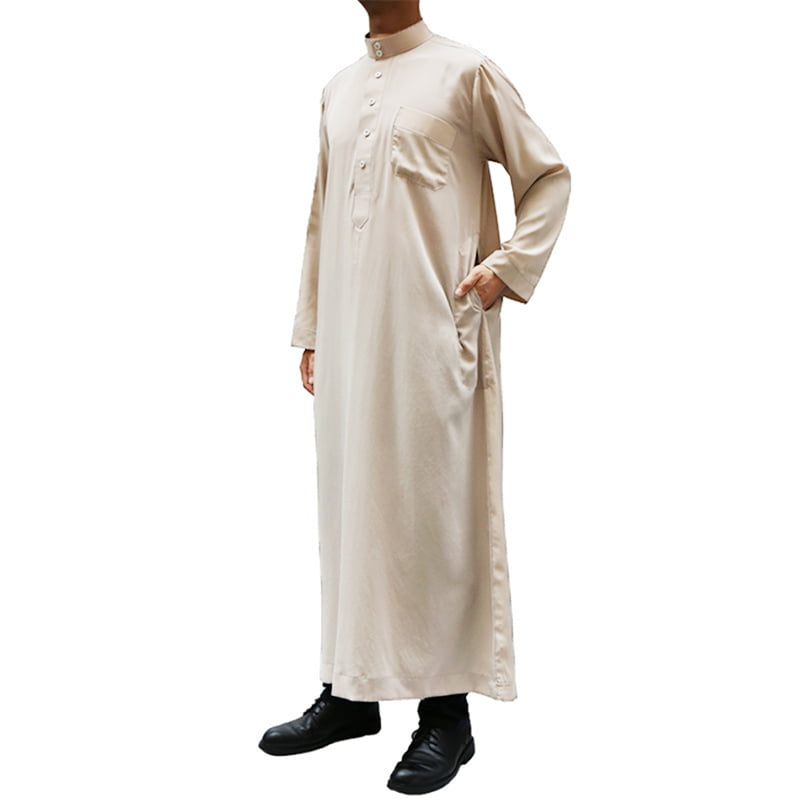 Men's Saudi Style Dishdasha Thobe Daffah Arabian Caftan Easter Wear Gray 