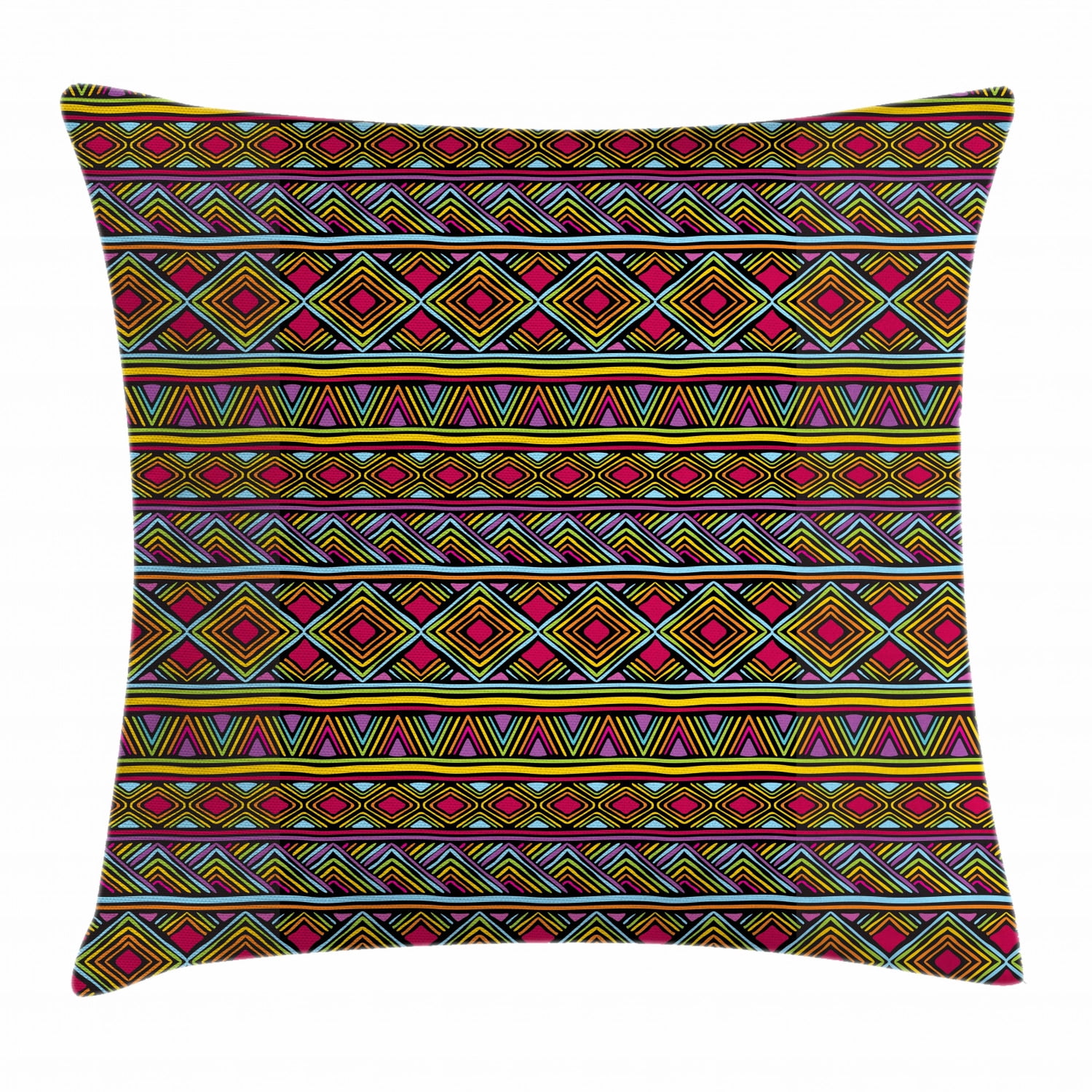 African Throw Pillow Cushion Cover, Colorful Ethnic Diamond Motifs with