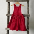 thumbnail image 2 of Bxsruta Back Button Suspender Dress for Girls, Pocketed Denim-Style Linen Blend Sundress for Spring and Summer Daily Wear, 2 of 8