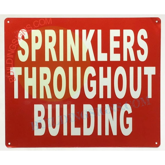 SPRINKLER THROUGHOUT BUILDING SIGN (10X12 RED BACKGROUND,ALUMINUM) -ref16822