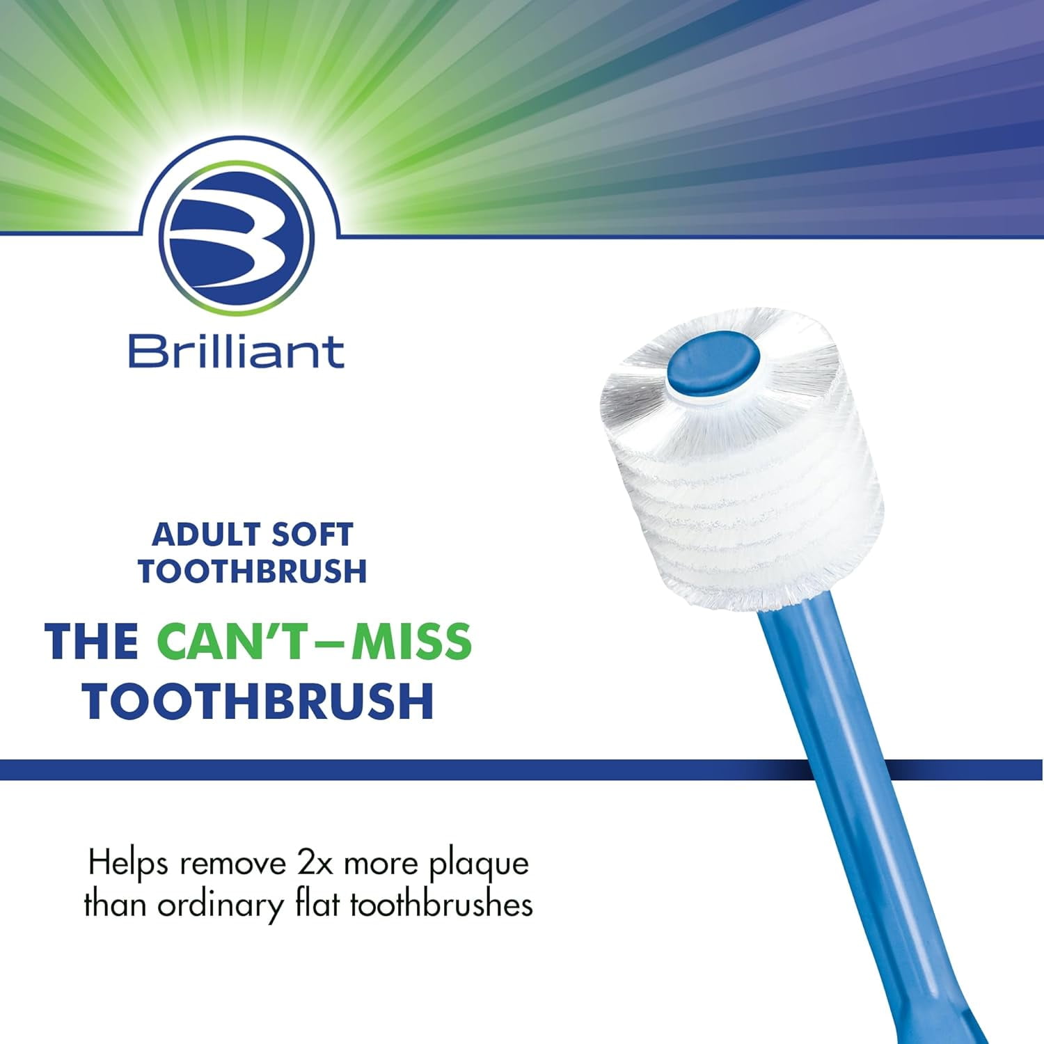 Brilliant Soft Adult Toothbrush, Over 10,000 Microfiber Bristles for a Noticeably Cleaner Feeling Mouth, Blue-Clear, 2pk