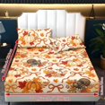 thumbnail image 6 of Glofpot 3 Piece Fitted Sheet Set With 2 Pillowcases For Bedroom Pink Background Pumpkin Bow Acorn Fall Harvest Print, 6 of 8