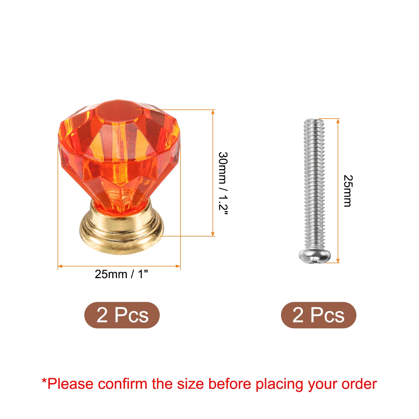 Unique Bargains Elegant Crystal Drawer Knobs for Cupboard and Cabinet Red/Gold