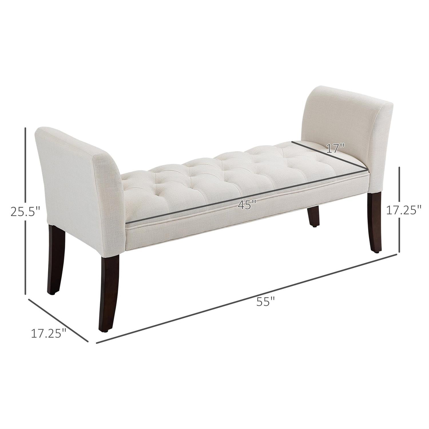 Demi Bonn 55" Upholstered Bench with Button Tufted Design, Armrest & Solid Wood Ends for Bedrooms, Comfortable Seating & Stylish Decor, White