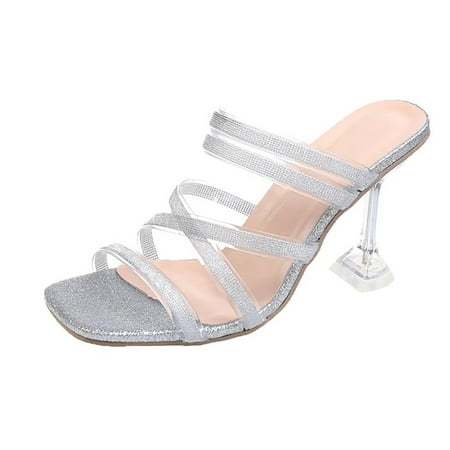 

Rdeuod Sandals Women Summer Ladies Square Head High-Heeled Casual Women S Beach Shoes Nude Heels For