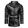 thumbnail image 3 of IROINNID Men's Long Sleeve Faux Leather Mid-Length Hoodie Jacket Solid Color Comfy Autumn And Winter Baseball Uniform Leather Jacket Leather Jacket, 3 of 7