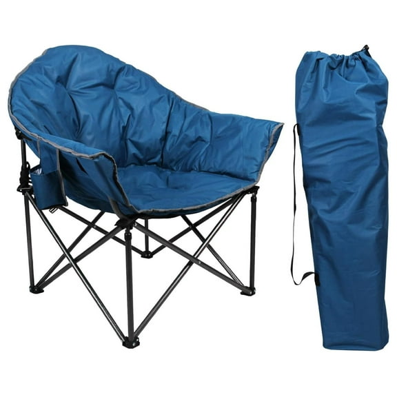 Oversize Camping Chair Padded Moon Saucer Chair - Heavy Duty 350lbs Capacity with Cup Holder & Carry Bag - Folding Outdoor Chair for Camping, Hiking, Fishing - Navy Single Pack