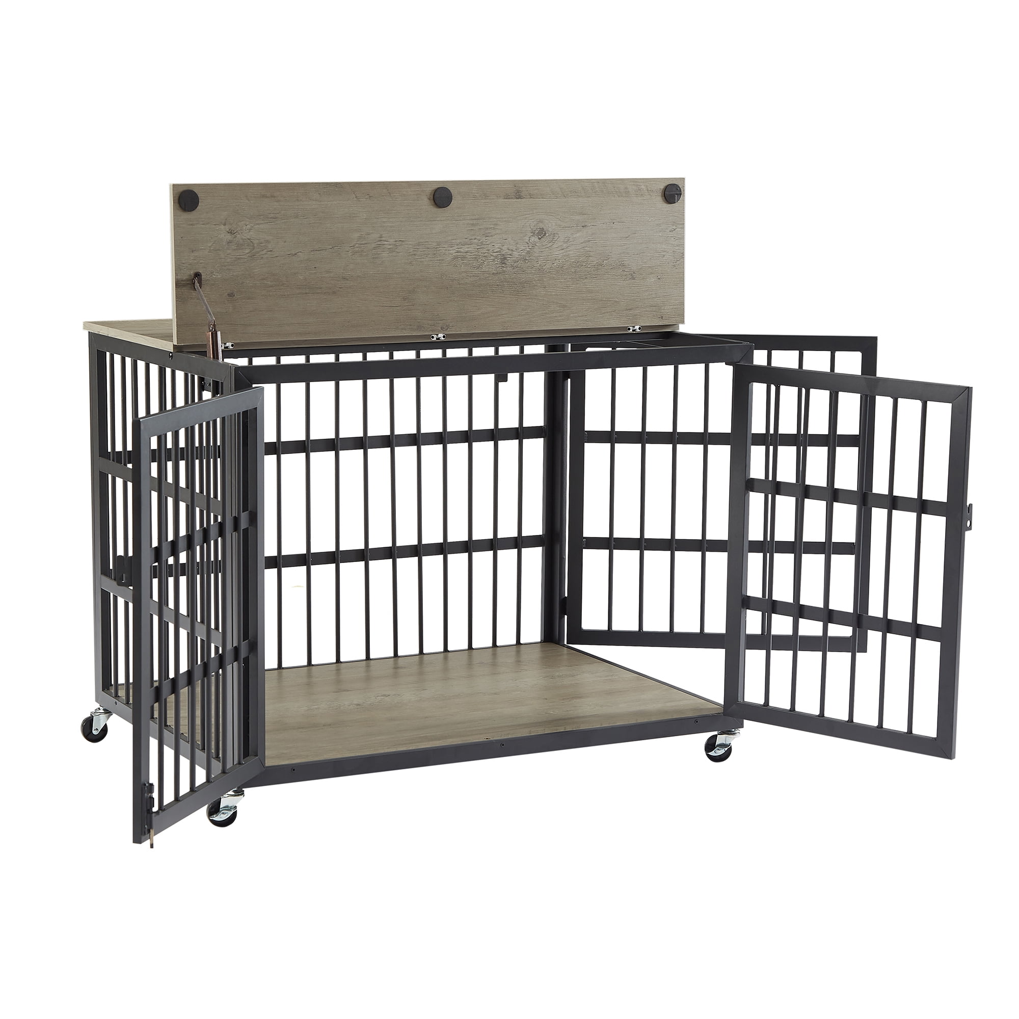 Pefilos 38" Heavy Duty Dog Crate for Small Dogs, Furniture Style Dog House with Wheels, Indoor Dog Cage Wrought Iron Frame Door with Side Openings, Gray Pefilos 38" Heavy Duty Dog Crate for Small Dogs, Furniture Style Dog House with Wheels, Indoor Dog Cage Wrought Iron Frame Door with Side Openings, Gray