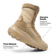 NORTIV 8 Men's Breathable Tactical Military Work Boots Side Zipper Leather Lightweight Hiking Motorcycle Combat Boots 8 Inches