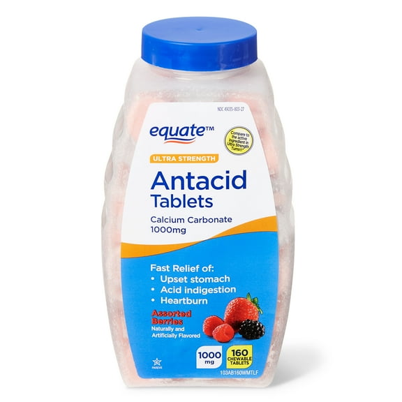 Equate Ultra Strength Antacid Assorted Berries Chewable Tablets, 1000 mg, 160 Count, Compare to Tums® Ultra Strength Active Ingredient