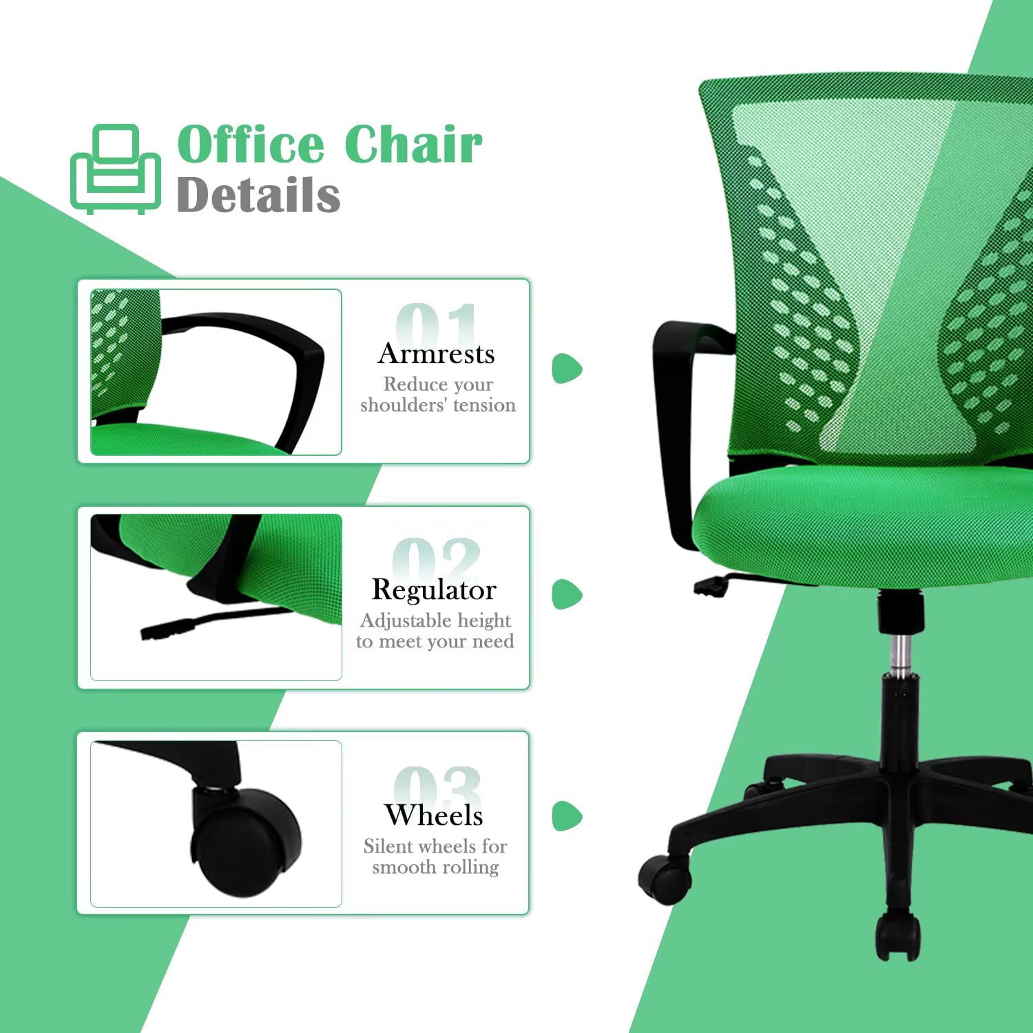 YRLLENSDAN Mesh Executive Office Chair with Armrest, Ergonomic Desk Chairs with Wheels, Adjustable Comfy Lumbar Support Swivel Chair, Blue
