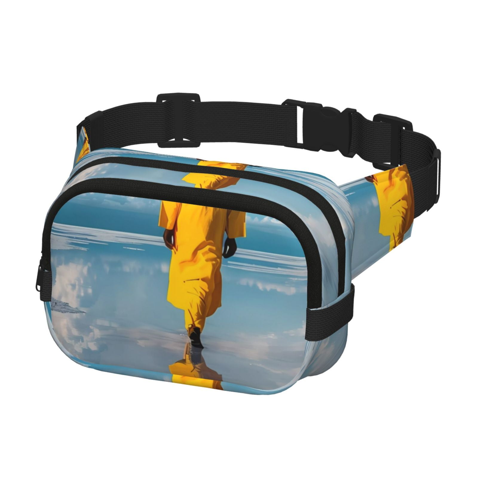 Picia Monk Walking On Water Print Square Double-Layer Waist Bag Mini Adjustable Waist Belt Bag Exercise Running Travel Hiking