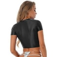 thumbnail image 2 of Alvivi Women Glossy Short Sleeve Crop Tops T-Shirt Slim Yoga Gym Sports Short Tops Swimsuit Black XL, 2 of 6