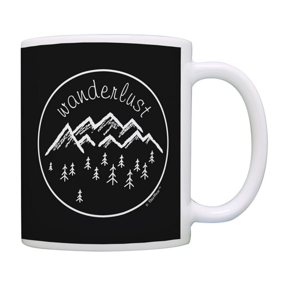 ThisWear Camping Gifts for Women Wanderlust Mountain Mug Hiking Gifts for Men Adventure Mug Camp Themed Gifts Travel 11 ounce Coffee Mug Black