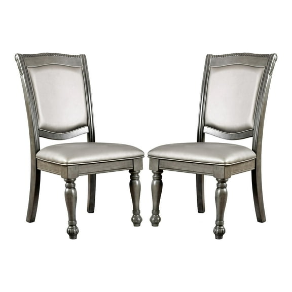 Furniture of America Alstroemeria Gray Faux Leather Dining Chair (Set of 2)