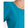 thumbnail image 4 of Time and Tru Women's Cotton Mixed Fabric Puff Sleeve Top, Sizes XS-XXXL, 4 of 5
