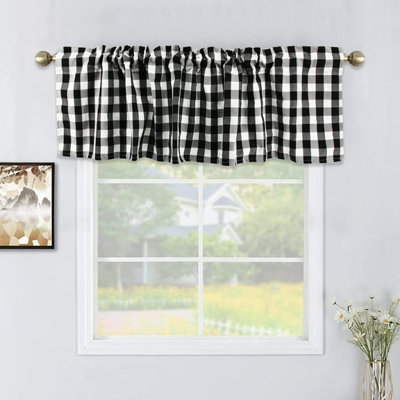 Buffalo Plaid Window Valances, 2 Pack Farmhouse Check Cotton Curtains 56" x 16" Window Decor Rod Pocket Valances for Kitchen