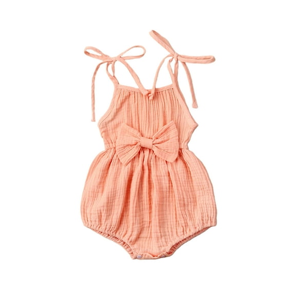 Sedceaty Baby Girls Summer Bodysuit, Solid-Color Tied Spaghetti Strap Sleeveless Romper with Waist Bowknot for Toddlers