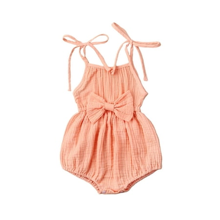 

ZIYIXIN Mistshopy Infant Baby Girl Cotton Linen Sleeveless Strap Romper Jumpsuit Summer Clothes Outfits Pink 18-24 Months