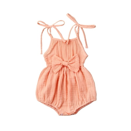 jaweiw Newborn Infant Baby Girls Cotton Linen Romper Jumpsuit Ruffle Halter Sleeveless Bodysuit Outfit Summer Clothes