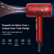 2025 1800W Professional Ionic Hair Dryer – Fast Drying with 3 Attachments for Salon & Home Use(Agate Red)