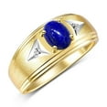 thumbnail image 3 of RYLOS Men's Rings 14K Yellow Gold Classic 8X6MM Oval Gemstone &  Diamond Ring Lapis Lazuli September Birthstone Rings For Man Gold Rings Size 11, 3 of 7