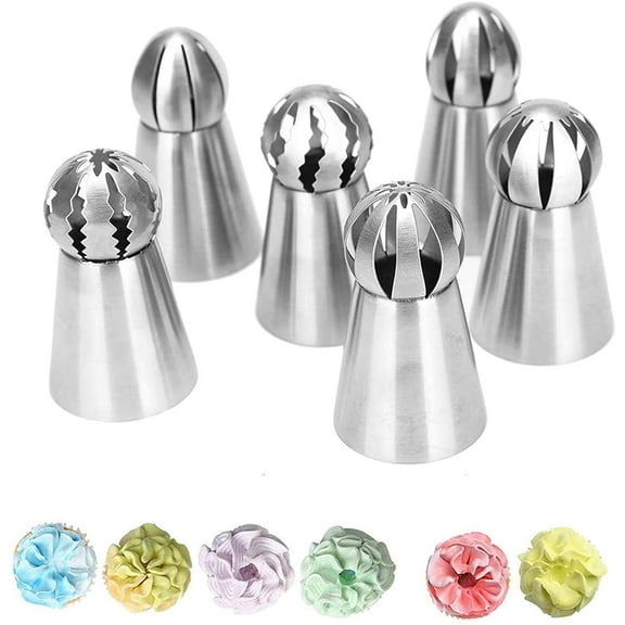 Russian Piping Tips Set,6PCS Stainless Steel Icing Piping Nozzles Tips Cake Cupcake Decorating Supplies Kit Flower Frosting Tips DIY Icing Piping Tips for Cake Decorating