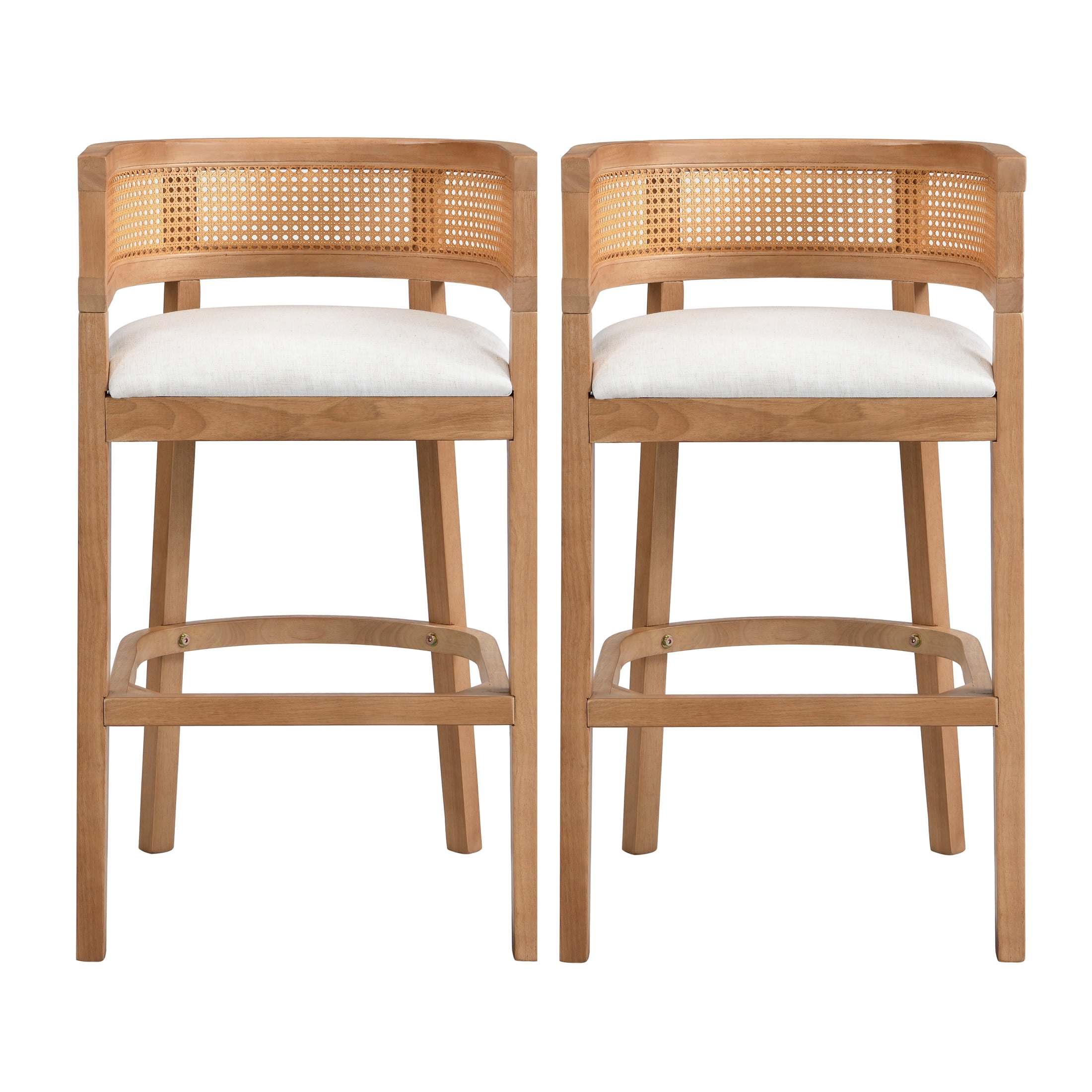 Christopher Knight Home 29.5" Upholstered Bar Stools, Wood Frame with Rattan Back, Natural, Set of 2