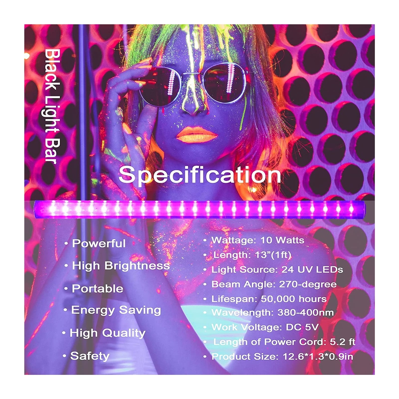 UV Black Light Tube USB Port LED Black Purple Light KTV Bar Dj For Fluorescen Glow Dark Party Stage Blacklight Birthday 10W