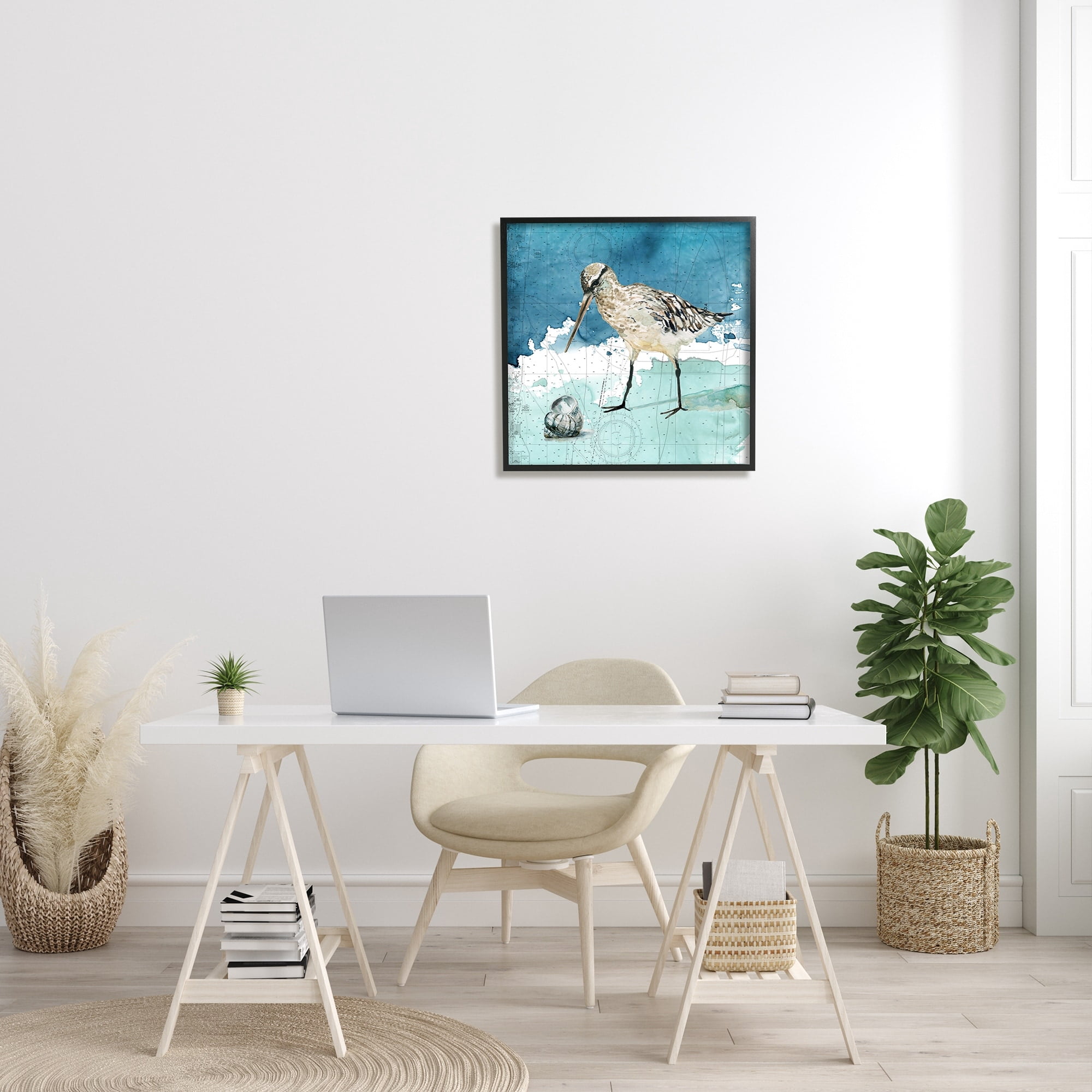 Stupell Industries Beach Bird Round Shell Blue Ocean Coastal Map, 24 x 24, Design by Carol Robinson