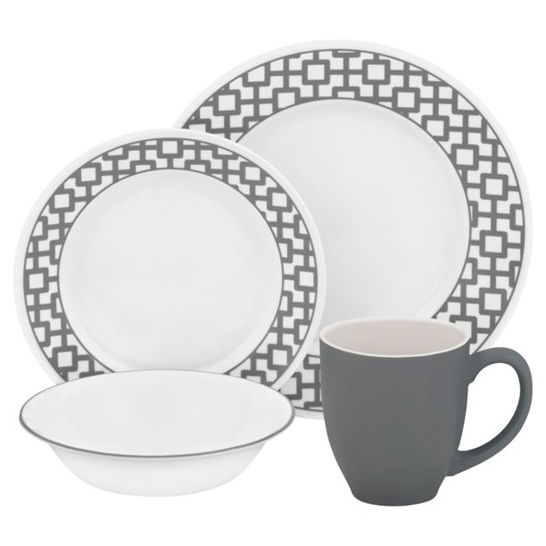 Corelle Impressions Urban Grid 16 Piece Dinnerware Set Walmart Com Walmart Com