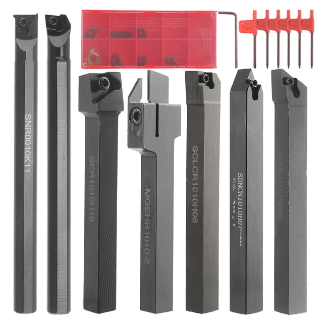 3/8'' 10mm Indexable Lathe Turning Tool 21Pcs Kit- 7Pcs Metal Lathe Tools Holder Set with