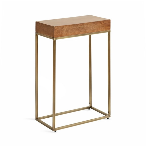 Kate and Laurel Karlsen Mid-Century Wood and Metal Narrow Side Table, 16 x 24 x 8, Walnut Brown and Brass, Slim Bedroom Nightstand with Mixed Materials Design