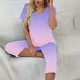 thumbnail image 2 of Feancey Cozy Pajama Sets for Women 2 Piece Loungewear Trendy Gradient Print Lounge Set Short Sleeve V Neck Tops and Capri Pant Sleepwear Two Piece Purple XXL, 2 of 9