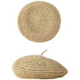 thumbnail image 3 of Byfri Crochet Straw Beret Hat French Artist Style Summer Hat for Women Daily Wear 54-58cm, 3 of 7