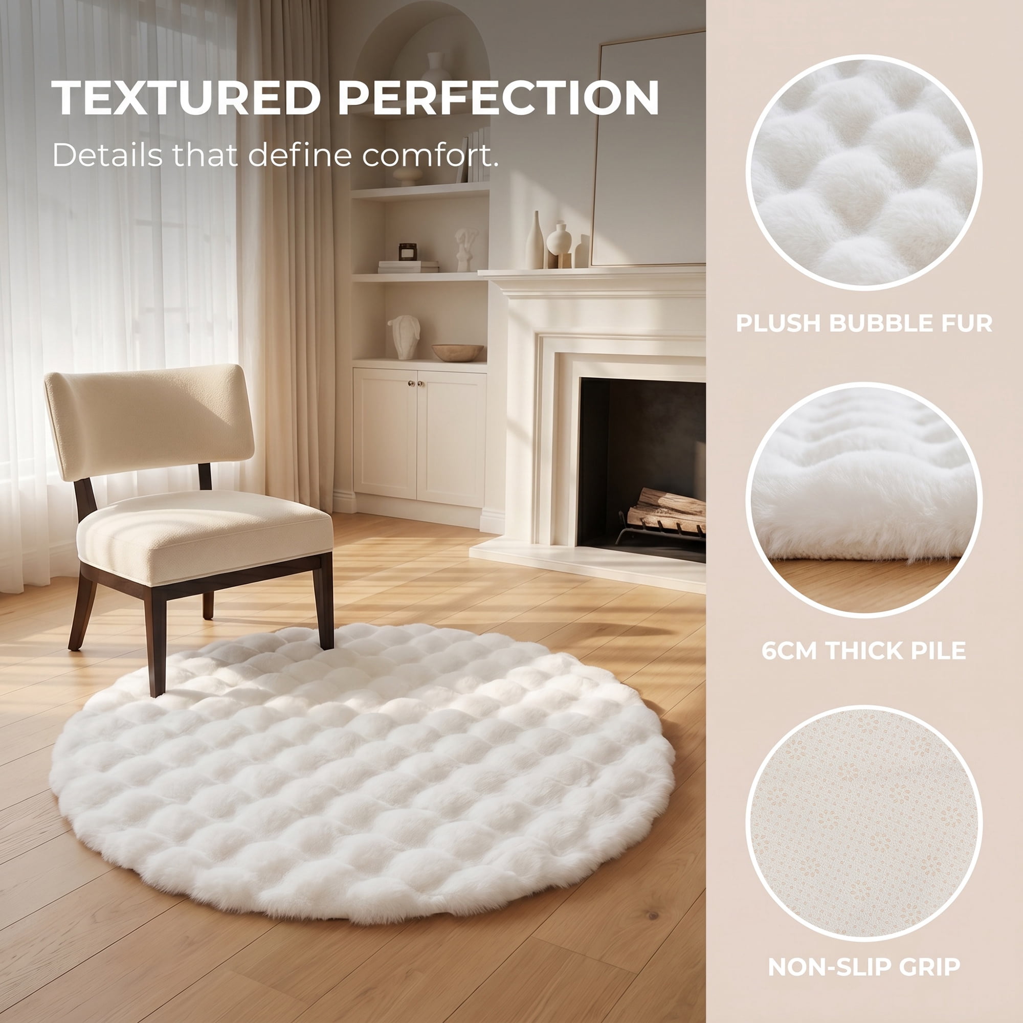 Unique Bargains Modern Geometric Round Area Rug Soft Shaggy Circle Carpet 20" x 20" White