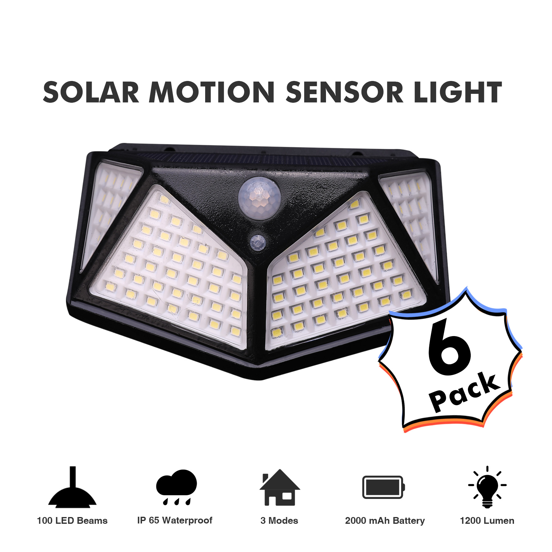 6 Pack Solar Motion Sensor Light Outdoors, Bright Led