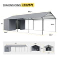 thumbnail image 4 of VENTOPYR 12 ft x 25 ft 2-in-1 Carport with Storage Shed, Heavy Duty Steel Frame Car Canopy with 12" x 3" Tool Shed, Dark Gray, 4 of 13