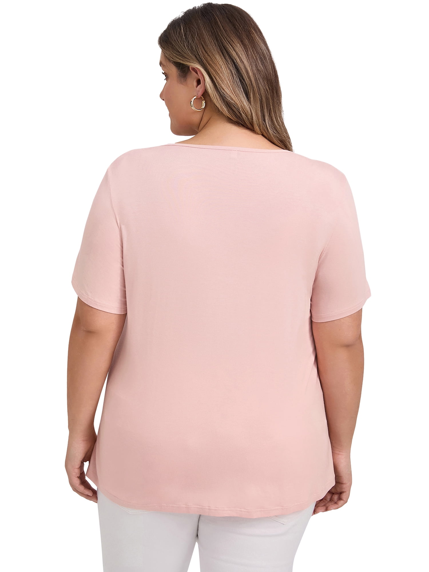DARING DIVA Women's Plus Short Sleeve Pleated Tulip Hem Casual Top 3X Pink