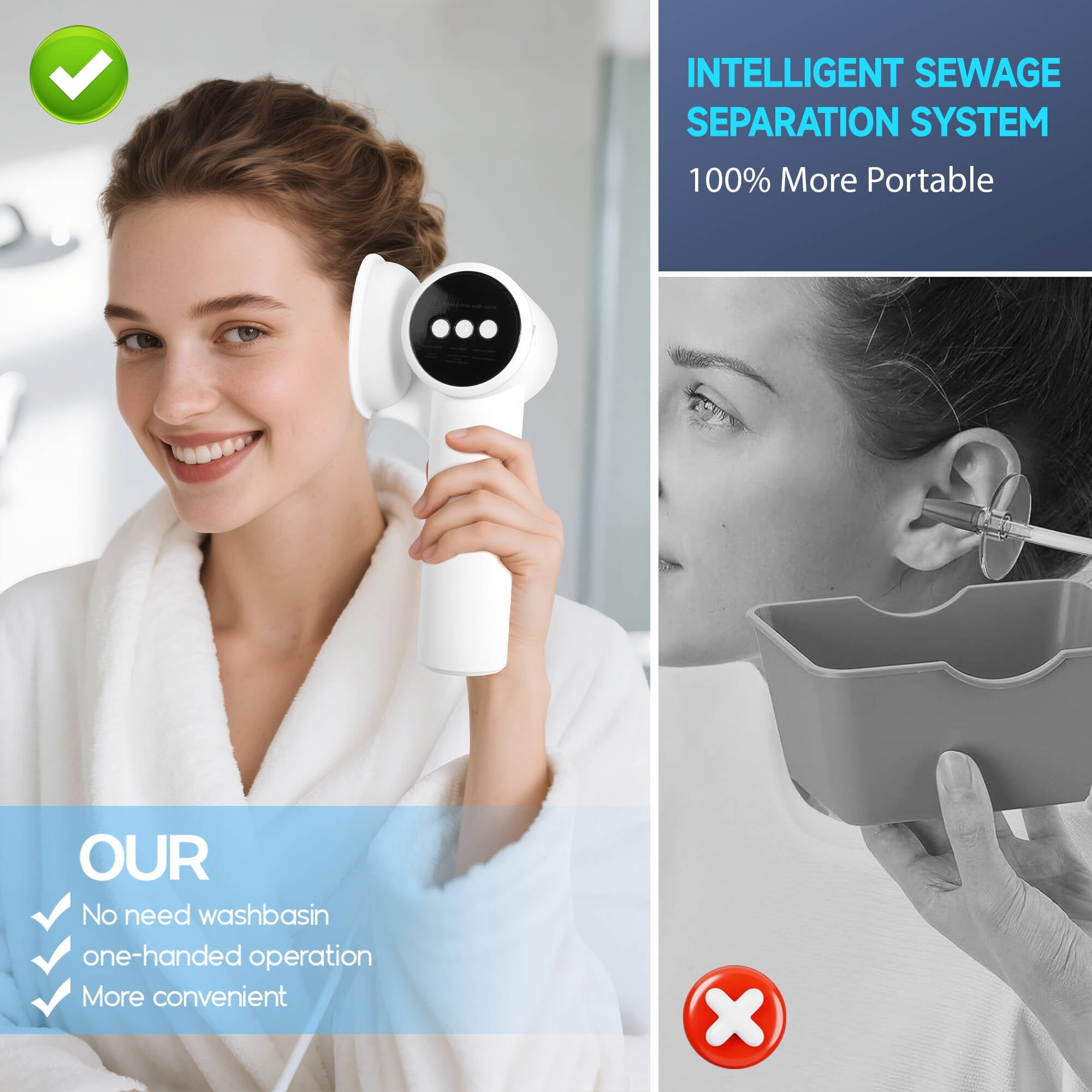 Morfone Upgraded Ear Wax Removal, 2 in 1 Cleaning & Drying Ear Cleaner, Effective Ear Cleaning Kit with One-Piece Waste Tank, Safe Ear Irrigation with 5 Pressure Settings, IPX7 (Black)