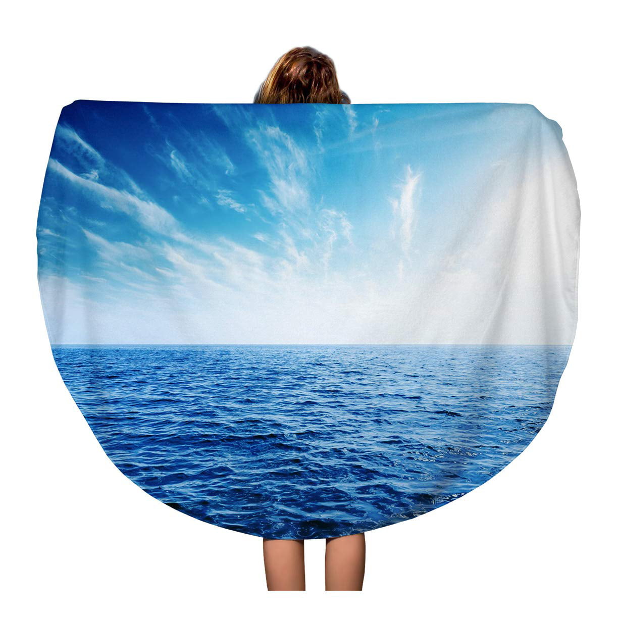SIDONKU 60 inch Round Beach Towel Blanket Ocean Sunset in Deep Blue Sky ...