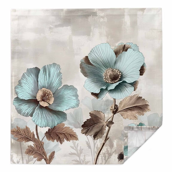 Tulip Flower Cloth Napkins Washable Set of 1, Teal Brown Vintage Floral Plant Botanical Reusable Dinner Table Napkins Cloth Bulk for Weddings Kitchen Restaurants Hotel Events Parties 20 x 20 Inch