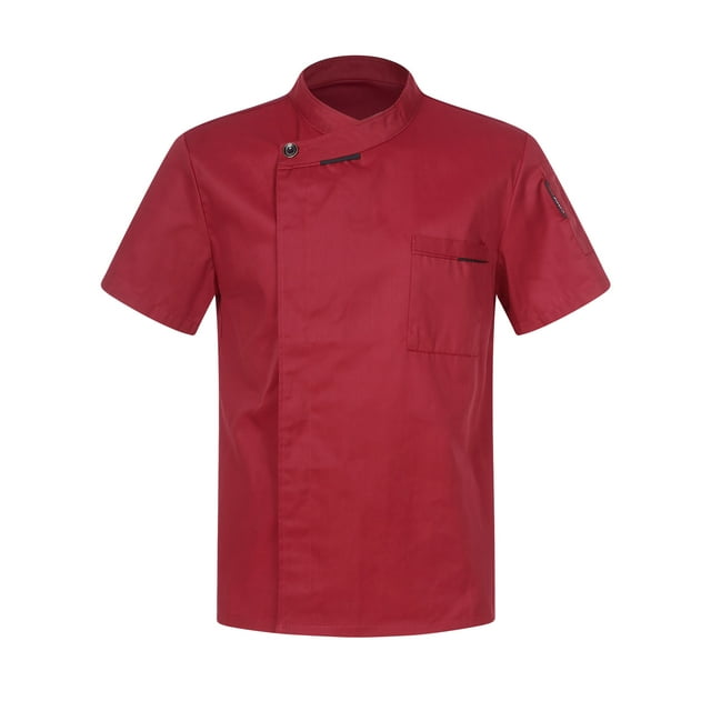 YUUMIN Unisex Men's Chef Jacket Chef Coat Hotel Kitchen Work Uniform Shirts Restaurant Cook Tops Burgundy Short Sleeve XXL