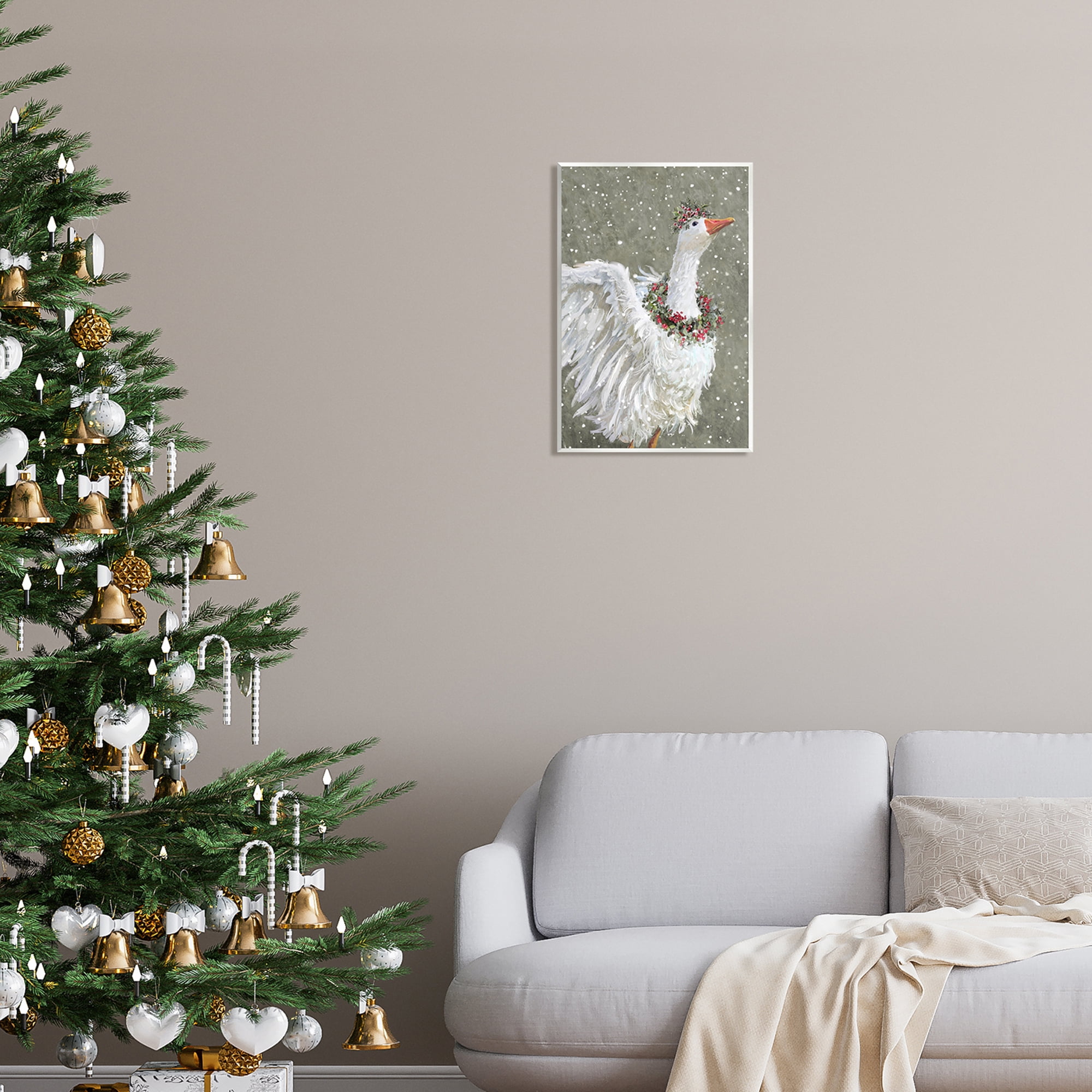 Stupell Industries Winter Goose Seasonal Botanicals Holiday Painting Unframed Art Print Wall Art