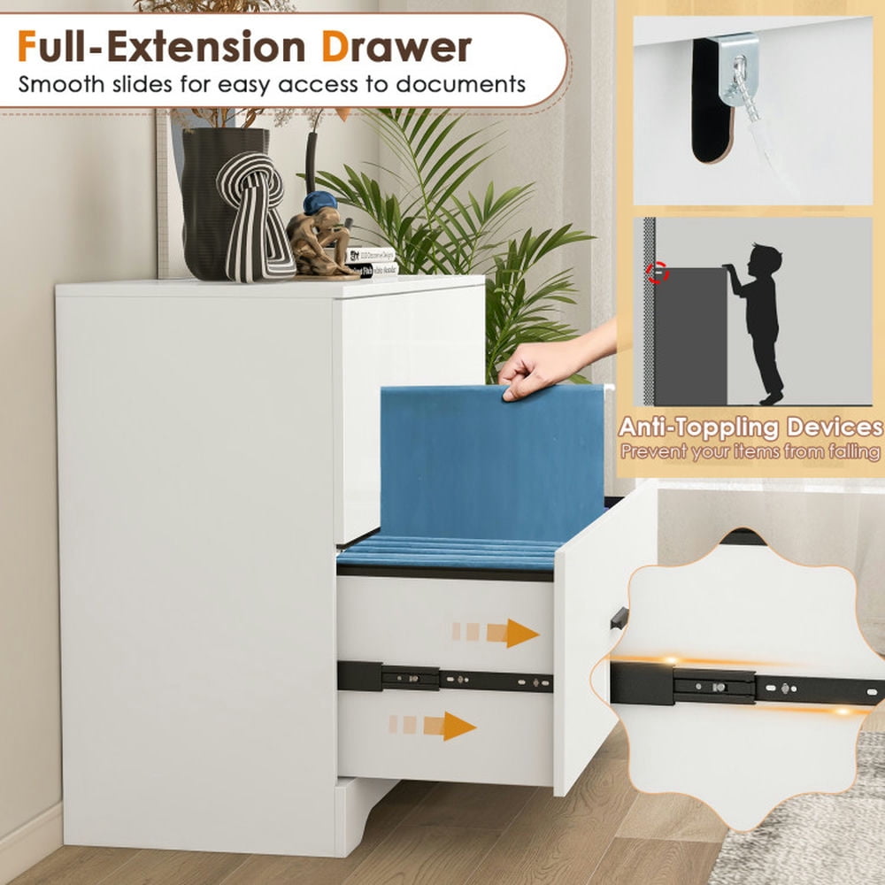 Demi Bonn 2-Drawer Lateral File Cabinet with Adjustable Bars for Home and Office, White