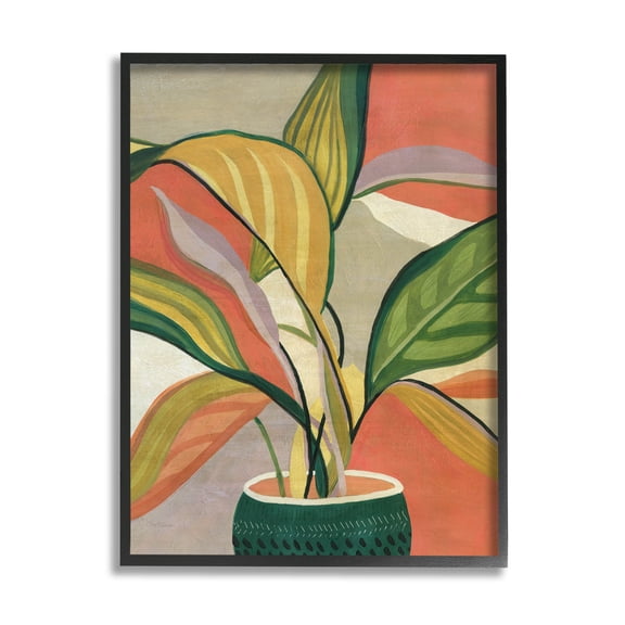 Stupell Industries Modern Tropical Potted Plant Painting Black Framed Art Print Wall Art, Design by Carol Robinson