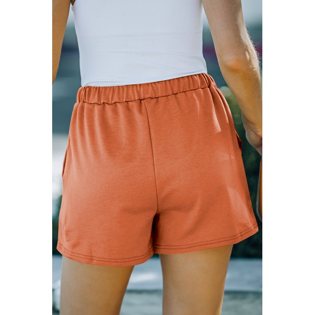 ABPHQTO Pantalones cortos de mujer con bolsillo en la cintura naranja con cordón
