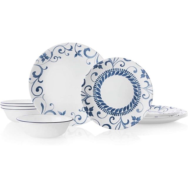 Corelle Ensemble de Vaisselle 12 Pcs Service pour 4, Résistant aux Éclats, Verre, Artémis, Vitrelle