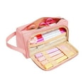 thumbnail image 3 of Large Capacity Large Pouch Canvas Double Zipper Pencil Cases, Pink, 3 of 9